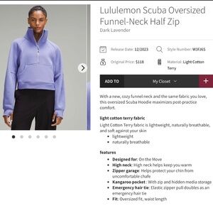 Lululemon Scuba Oversized Funnel-Neck Half Zip - Dark Lavender; Size M/L
